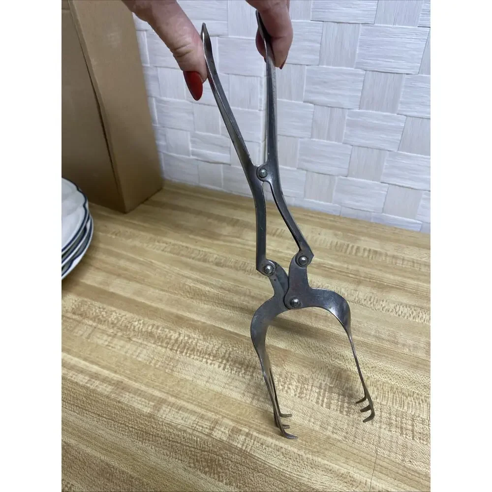 Vintage Fork Salad Canning Ice Tongs Double Pivot Made In USA Mechanical